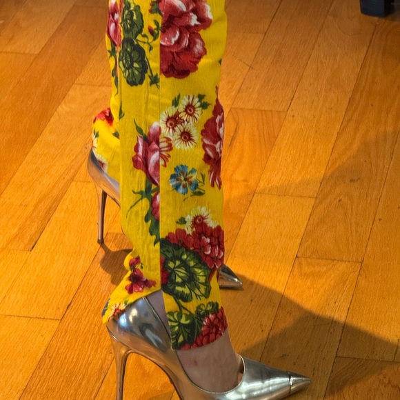 Vintage dolce skinny  Floral Yellow Pants - Picture 3 of 11